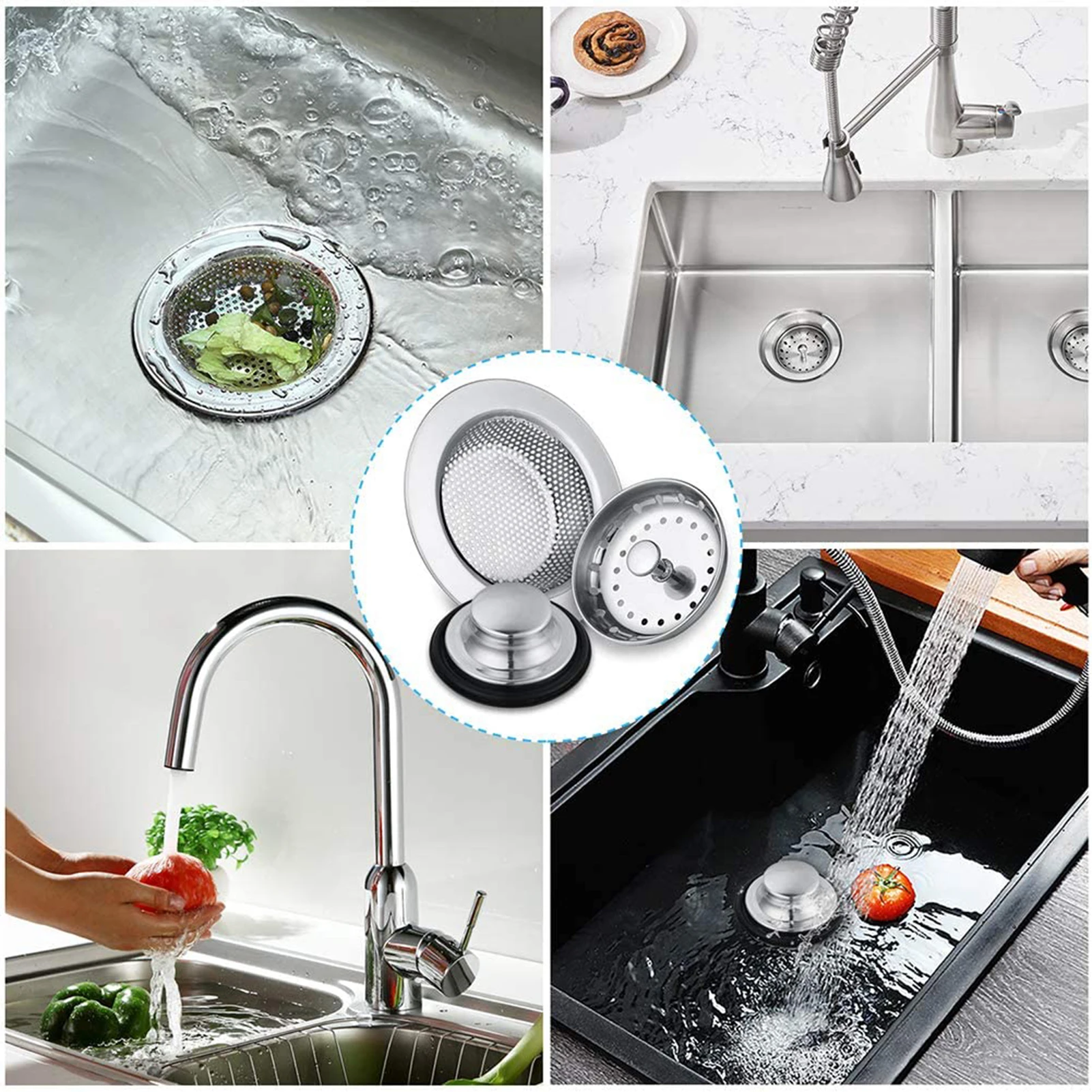 

2Pcs Stainless Steel Kitchen Sink Plug Filter Water Draining Kitchen Sink Accessories Bathroom Hair Filter Drain Tool