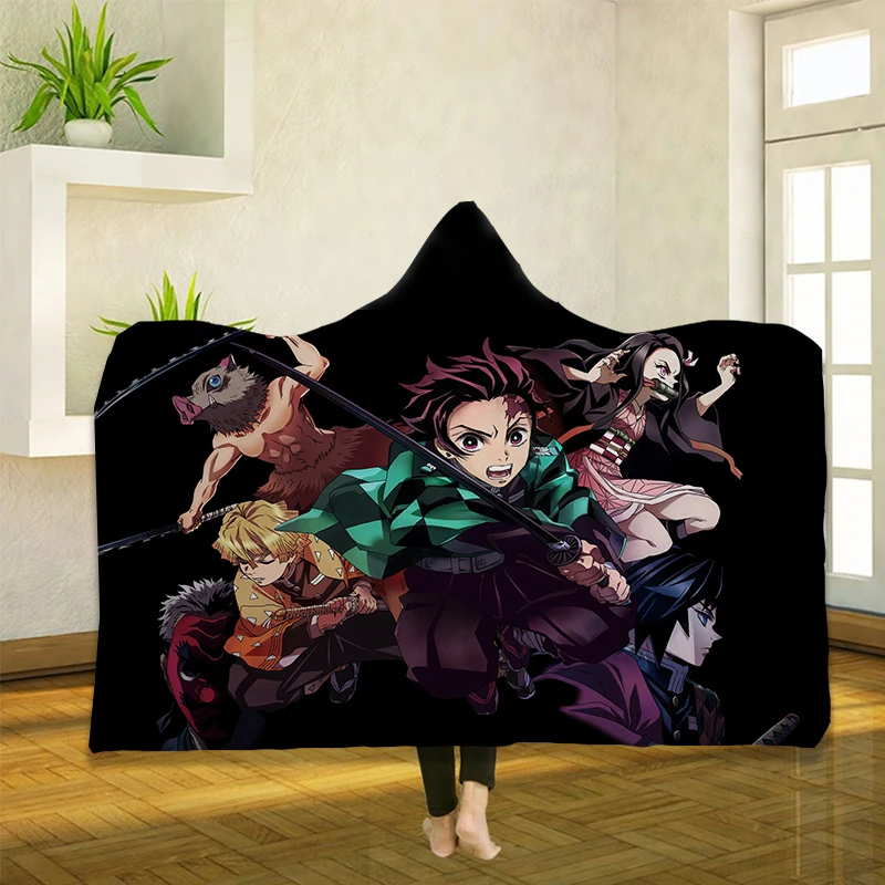 Одеяло с капюшоном и 3D принтом теплое флисовое постельное белье аниме