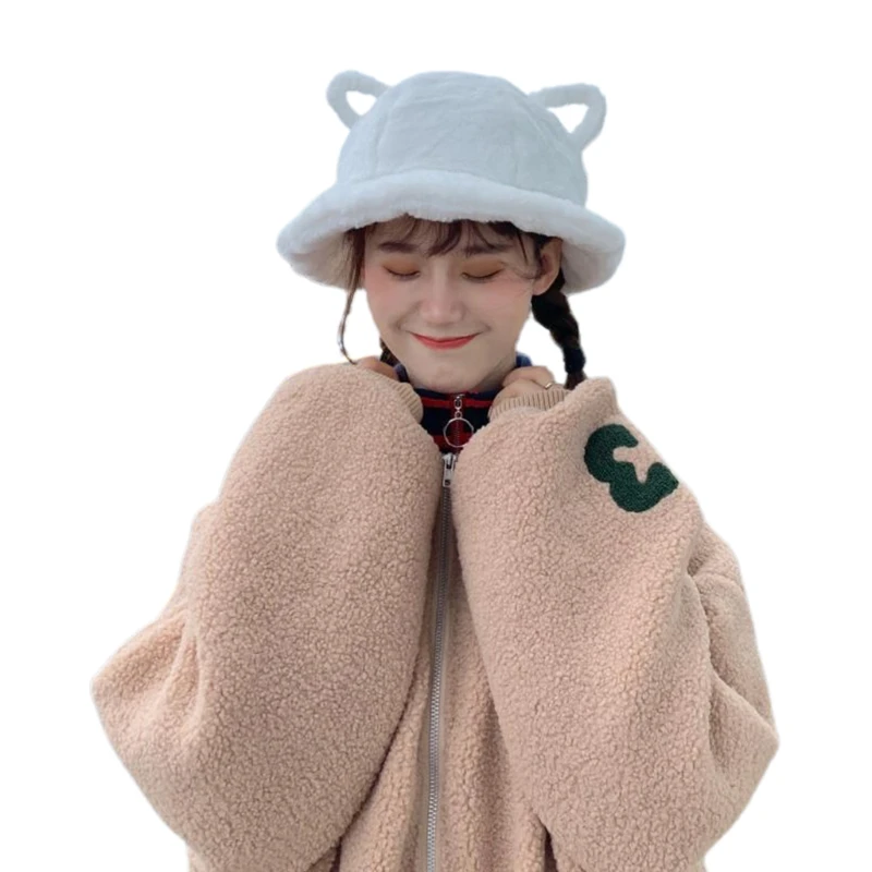 

Retro Little Devil Pointed Ears Fall Winter Hat Faux Rabbit Fur Hat Outdoor Trend Fisherman Cap Casual Warm Bucket Hat