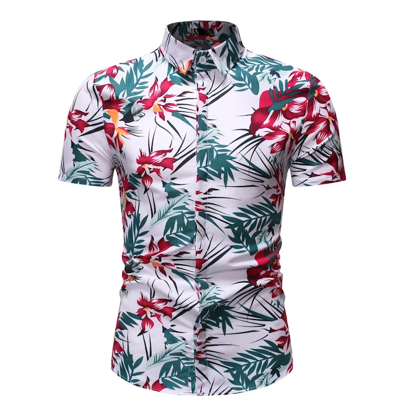 2021 New Men's Floral Printed Shirts Male Slim fit Casual Short Sleeve  Hawaiian Camicias Beach Flower Basic Tops M-3XL