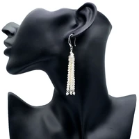 long tassel earrings natural small white pearl long earrings handmade silver wire earrings retro court jewelry female earrings