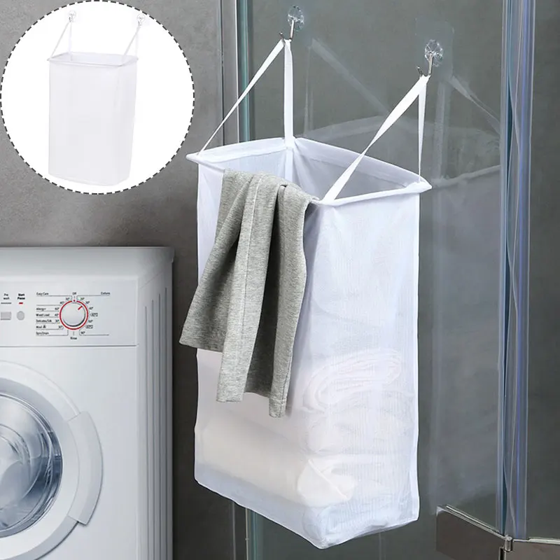 

New Wall Mounted Dirty Clothes Basket Paste Type Portable Mesh Laundry Basket Fashion Clothes Storage Breathable Convenience