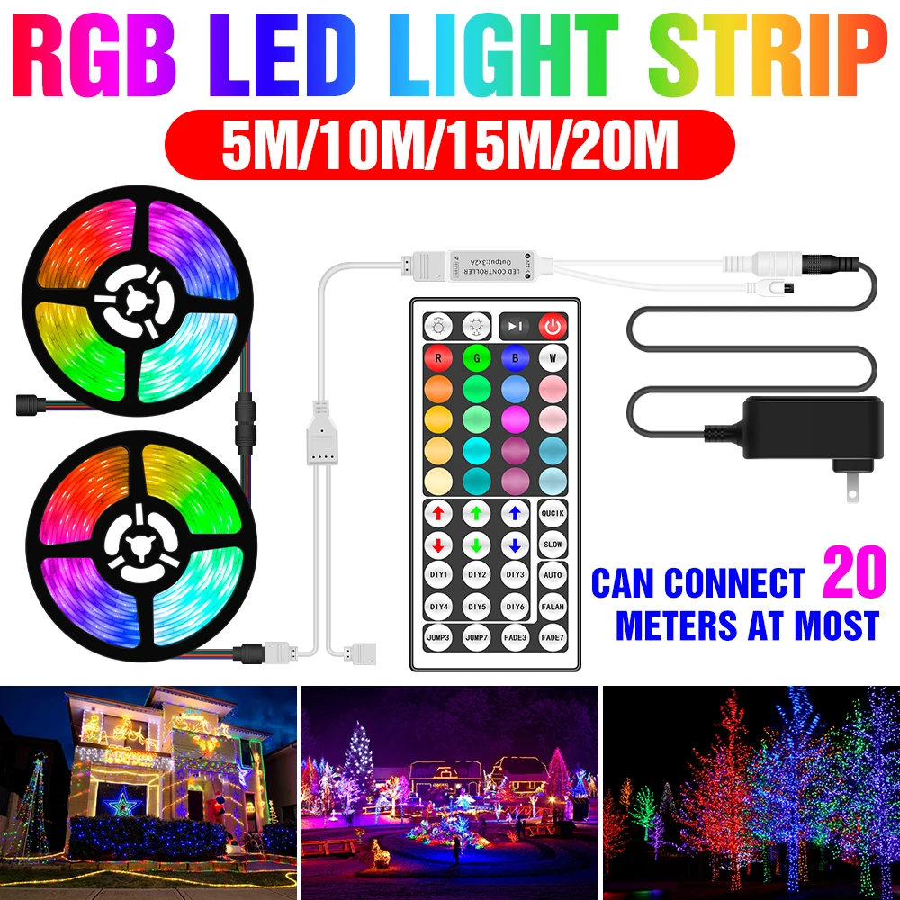 

LED RGB Light Strip Christmas Decoration Lighting 12V Neon Ribbon Lamp 5M 10M 15M 20M TV Background Lighting Smart Control Lamp