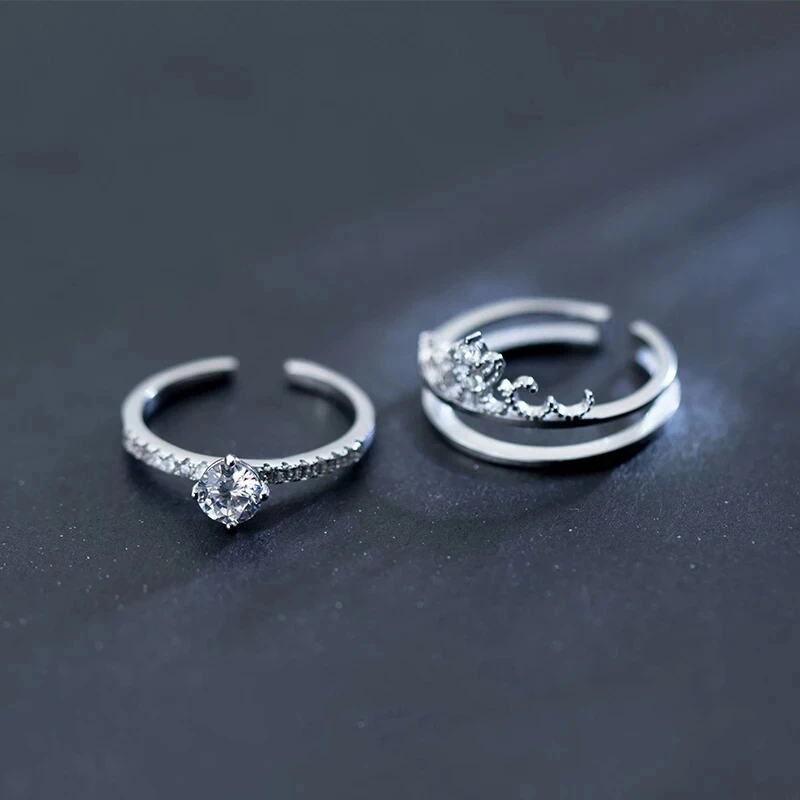 Кольцо женское из серебра 100% пробы с короной фианита регулируемое J3925 | Украшения