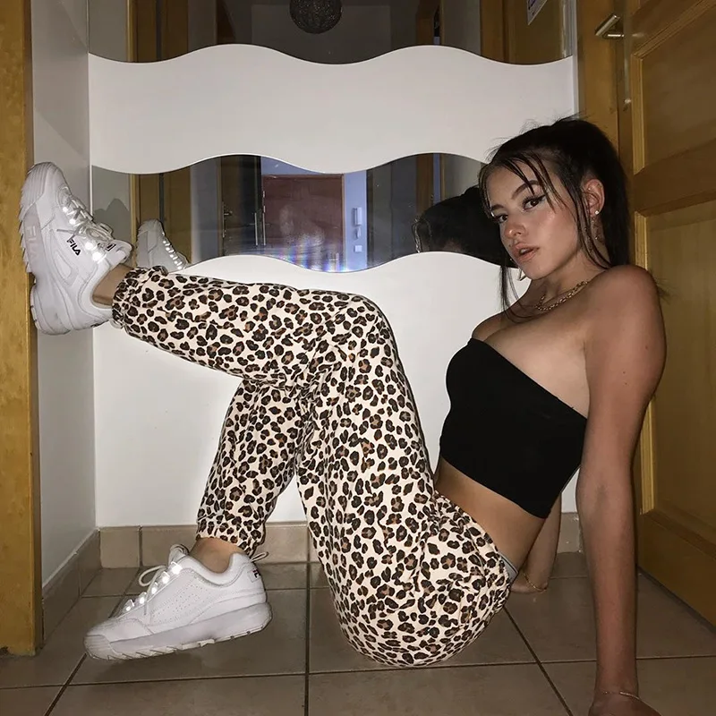 Удобные Свободные Штаны-шаровары для женщин с леопардовым принтом высокая талия