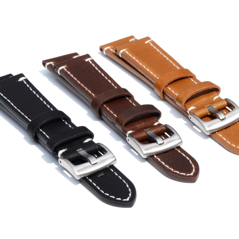 Ремешок из натуральной кожи для наручных часов толстый коричневый черный