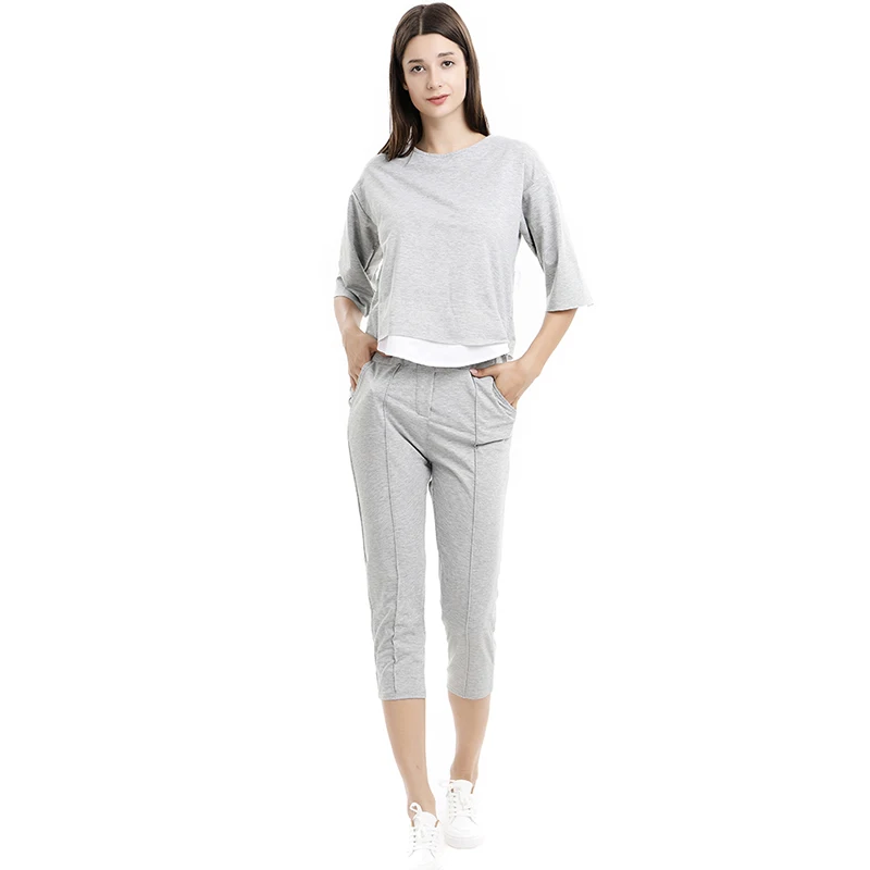 

Women Clothes Set 2020 New Short Sleeve Autumn Spring Casual Solid Lady Tracksuit Sweatshirt Pants Sets Casual Suit