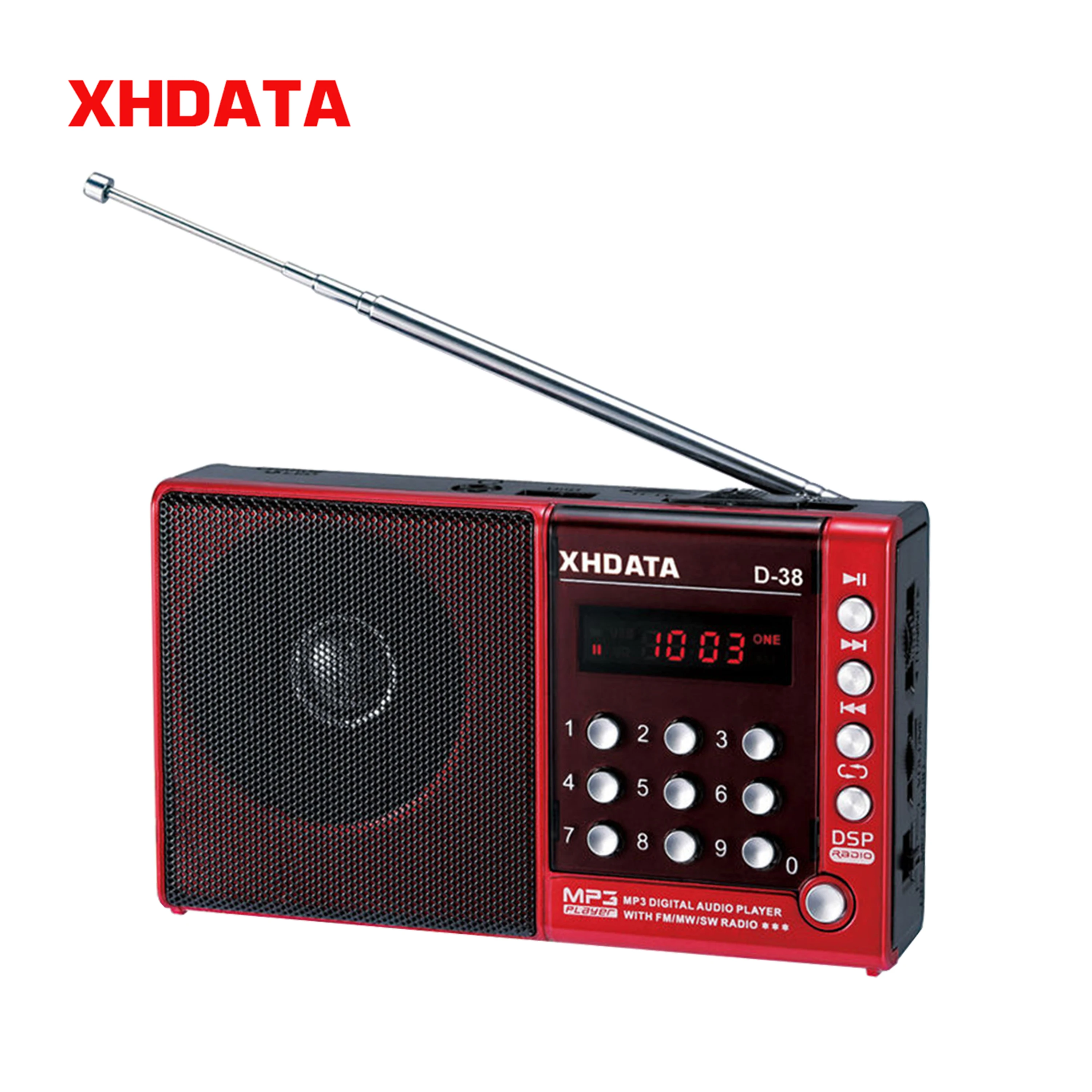 XHDATA D 38 радио FM MW SW стерео MP3 плеер с экраном портативные черные красные колонки USB
