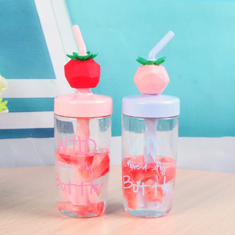 Пластиковая бутылка для воды 400 мл с соломинкой милая фруктами модные милые