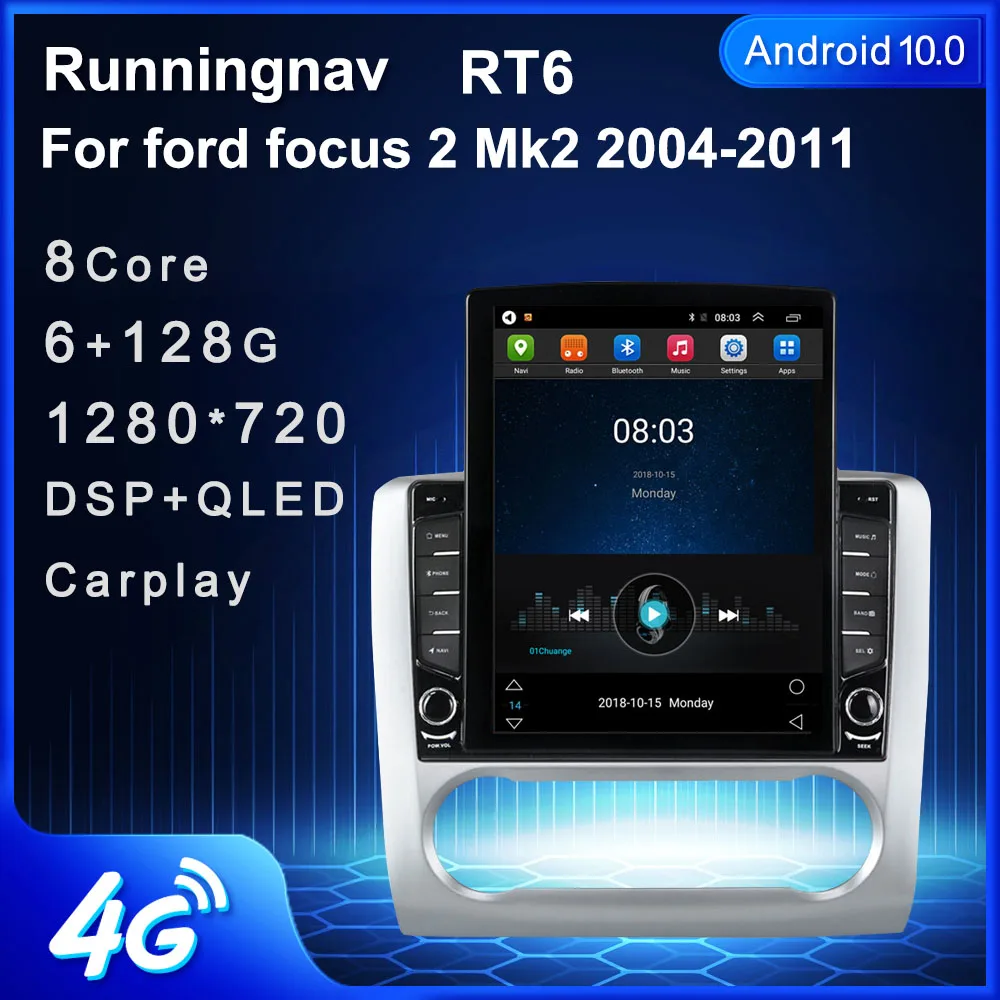 4G LTE Android 10 для Ford Focus 2 Mk2 2004 2011 мультимедийный стереопроигрыватель Tesla типа