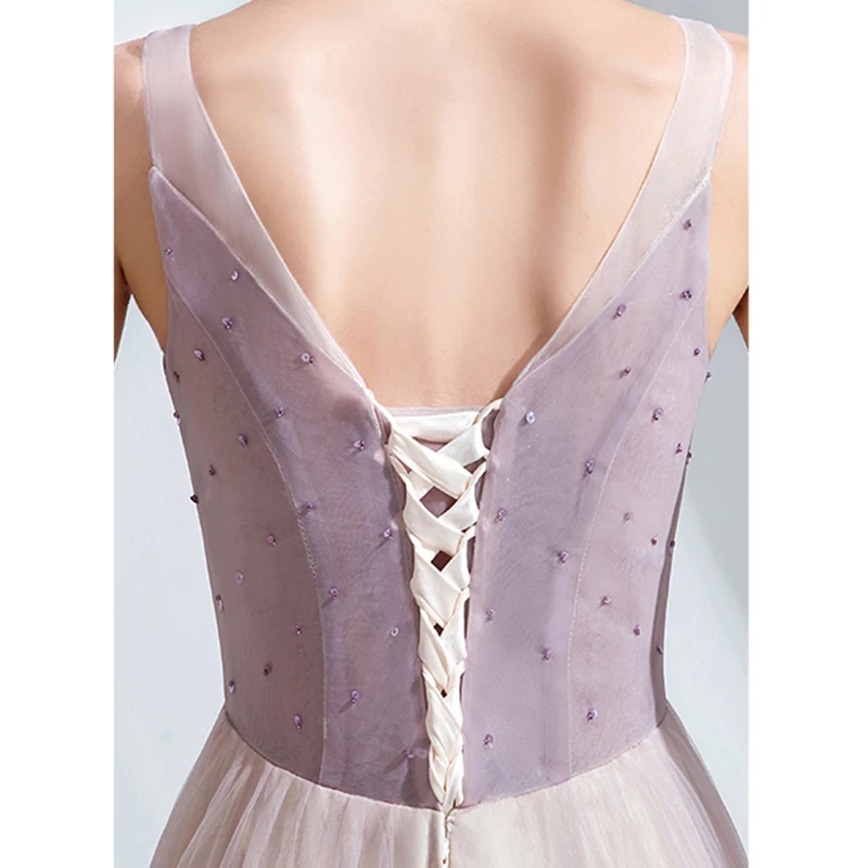 

Evening Dress V-Neck Sleeveless Floor-Length Tulle Evening Dresses Long Formal Gowns Flowers Simple Pattern Evening Gowns TS014