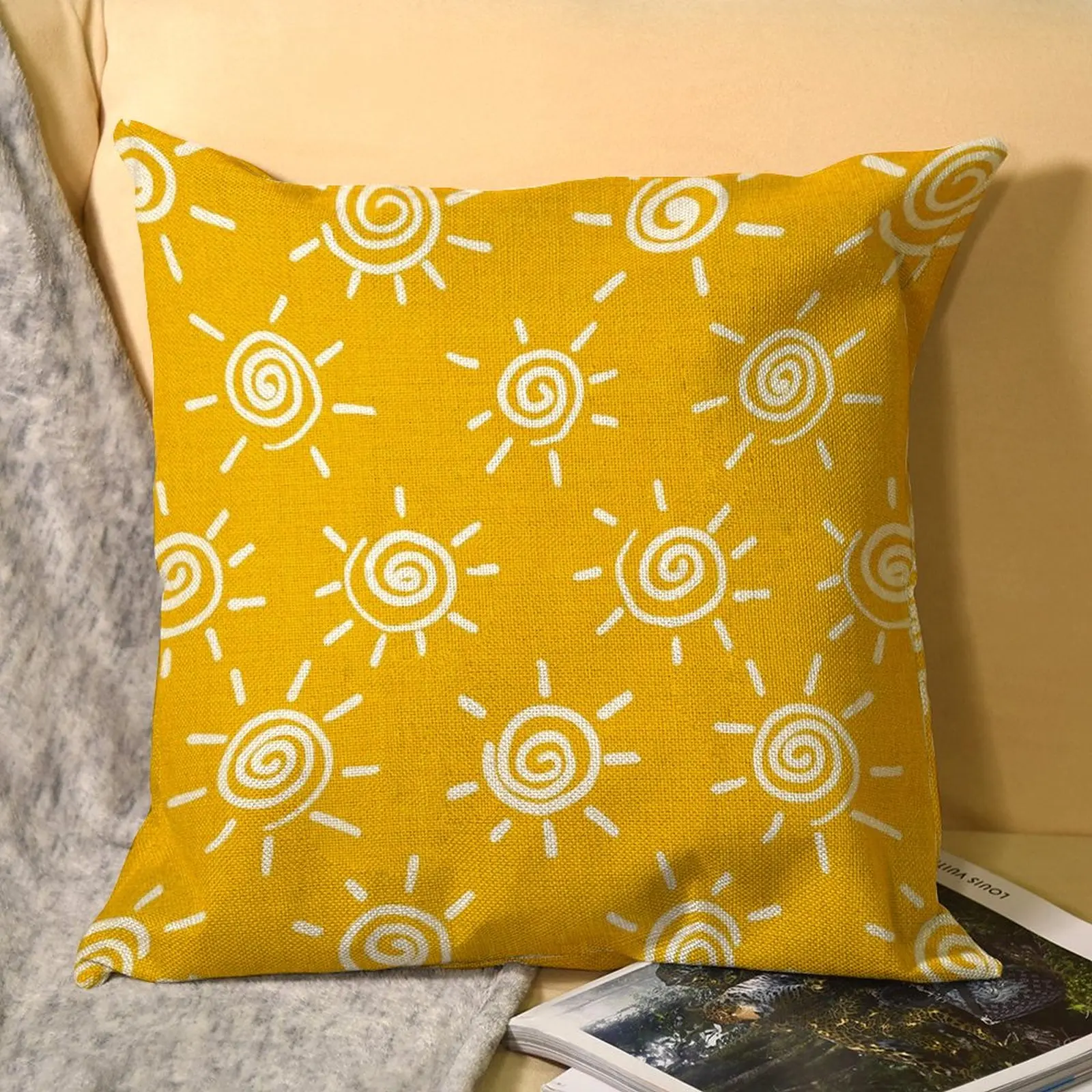 

Двухсторонняя наволочка с солнечным узором, льняная Декоративная Гостиная в скандинавском стиле, новая абстрактная напольная подушка в ст...
