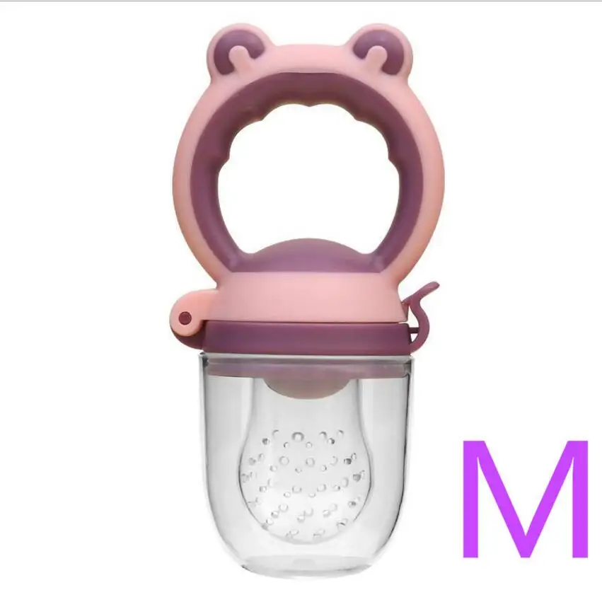 Purple M Контейнер для детского питания силиконовые детские успокоитель младенцев Соска-пустышка Дети соски-пустышки подачи для домашних животных фрукты Ниблер для кормления кормушка - Цвет: Purple M