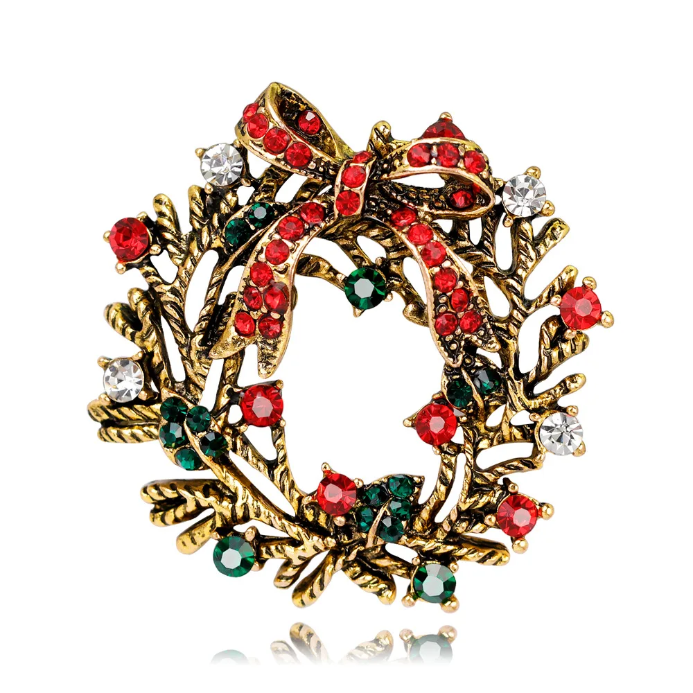 

Blucome Fashion Merry Christmas Brooches Delicate Christmas Wreath Shape for Women Men Shuit Scarf Hijiab Pins Christmas Gifts