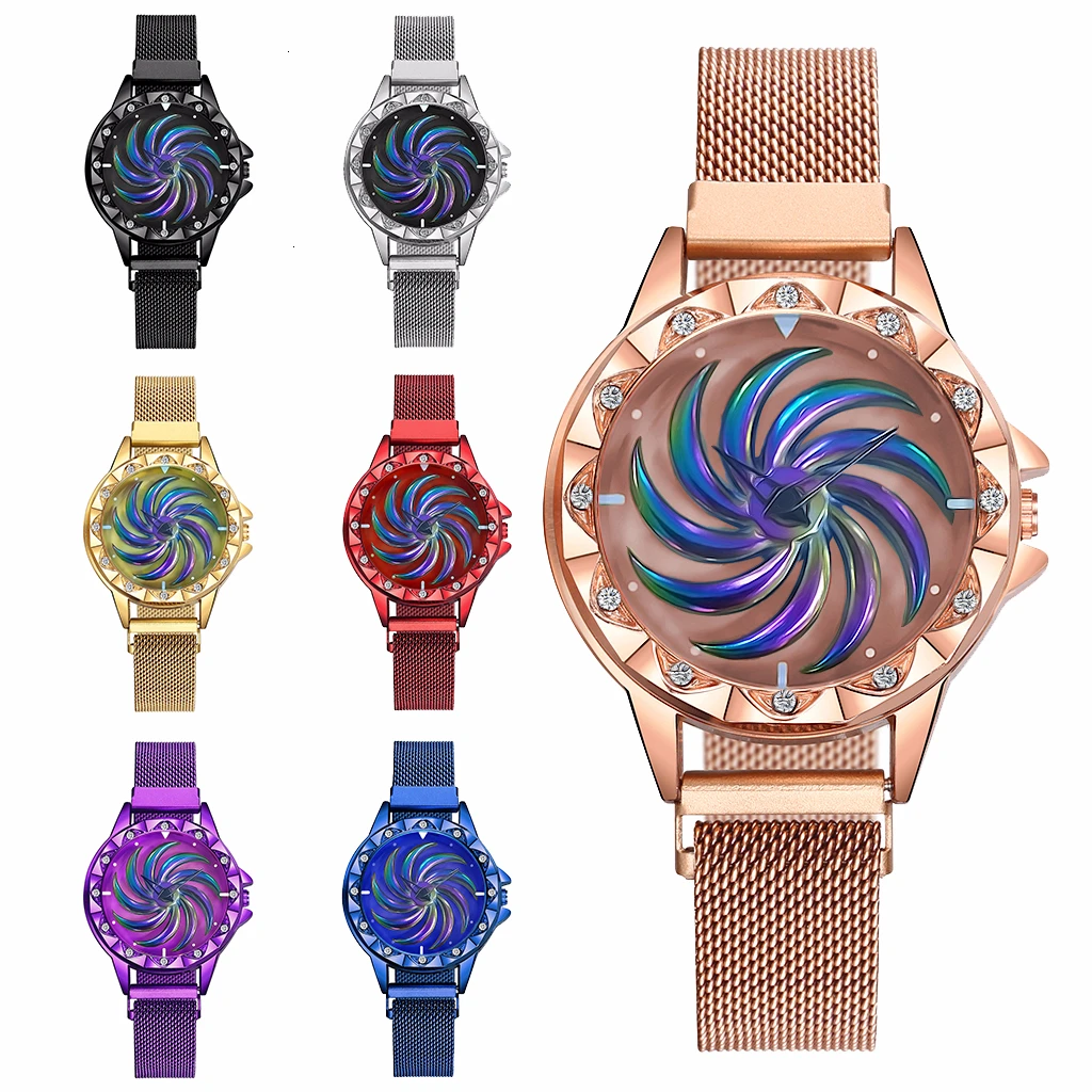

2020 Hot Sale Rotation Women Mesh Magnet Buckle Starry Sky Watches Luxury Fashion Ladies Geometric Quartz Watch Relogio Feminino