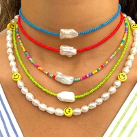 boho rainbow seed bead irregular pearl choker beaded necklace for women baroque pearl necklace simple vacation jewelry wholesale