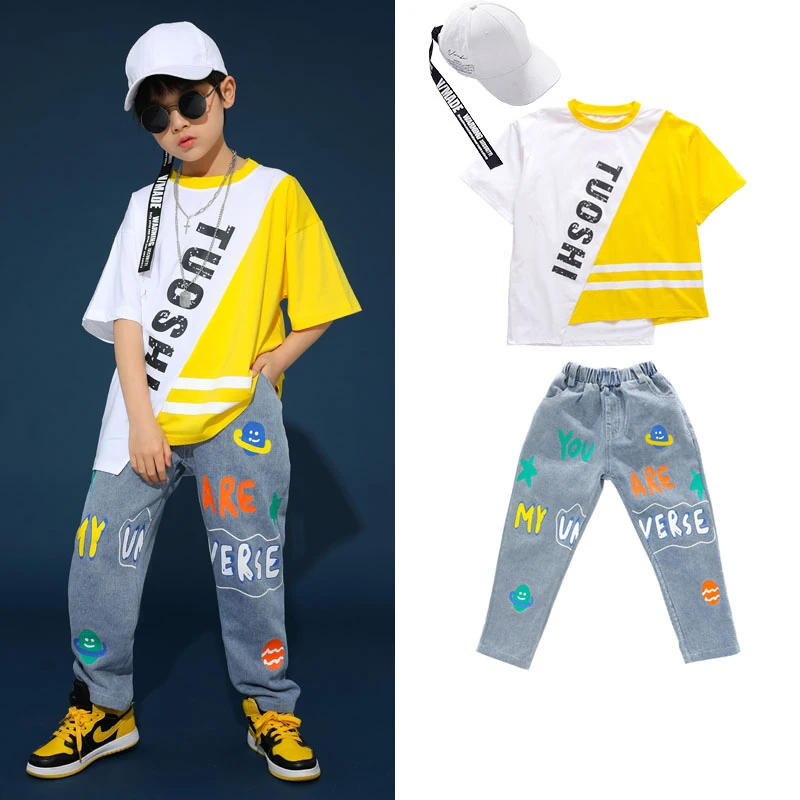 

Popular Jazz Dance Costumes Kids Printing Hip Hop Street Dance Practice Wear Boys Rave Clothes Performance Clothing 3 Pcs DC4803