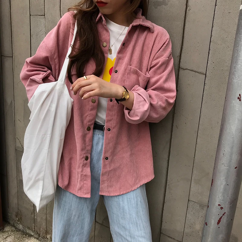 Женские винтажные вельветовые куртки размера плюс однобортные свободного