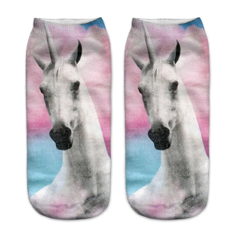 

Women Hot 3D Printed Socks Spring Summer Harajuku Horse Unicorn 2 Unisex Brand Fashion Female Funny Casual Short Ankle