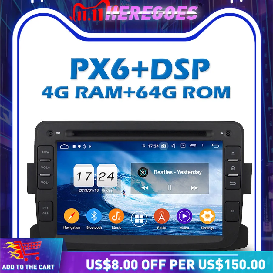Автомобильный DVD-плеер PX6 DSP IPS Android 11 0 4G + 64G GPS РАДИО Wifi Bluetooth 5 для Dacia Duster Renault Captur Lada