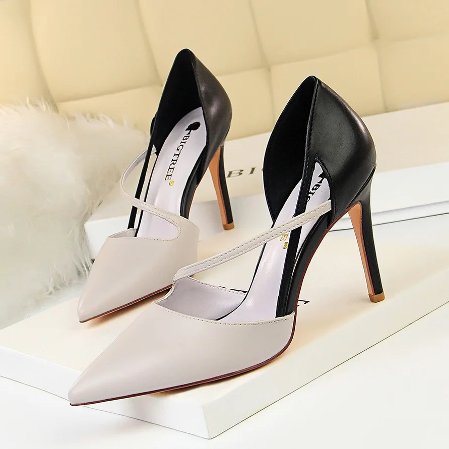

2021 fashion sweet beauty high heels women's shoes light mouth pointed color matching hollow out single shoes heels women