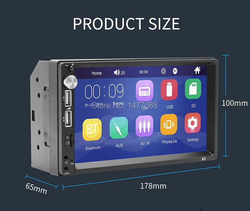7" Touch Screen Car Radio 2 Din Mirror Link Bluetooth MP5 Player External Mic Input Handsfree A2DP USB TF ISO Head Unit PHYEE X5