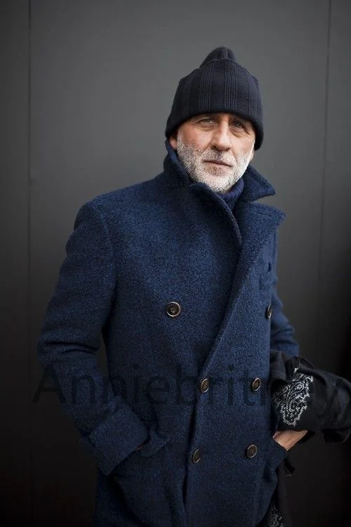 Мужской твидовый пиджак темно-синий двубортный зимний 2022