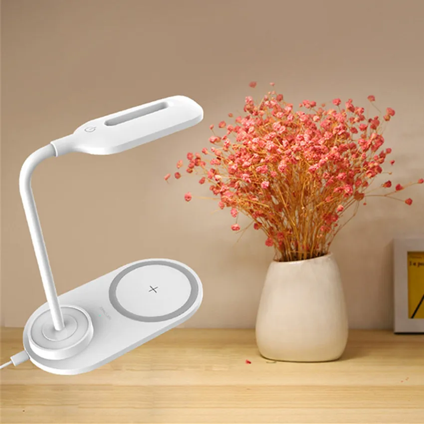

Qi Wireless Charging LED Table Lamp Induction Charger Nightstand Night Lamp With Wireless Charger Phone Eye-Caring Reading Light