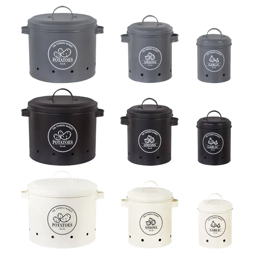 

3 Pcs Storage Box Potatoes Onions Garlic Bin Kitchen Food Container Buckets Breathable Metal Box With 2 Handles
