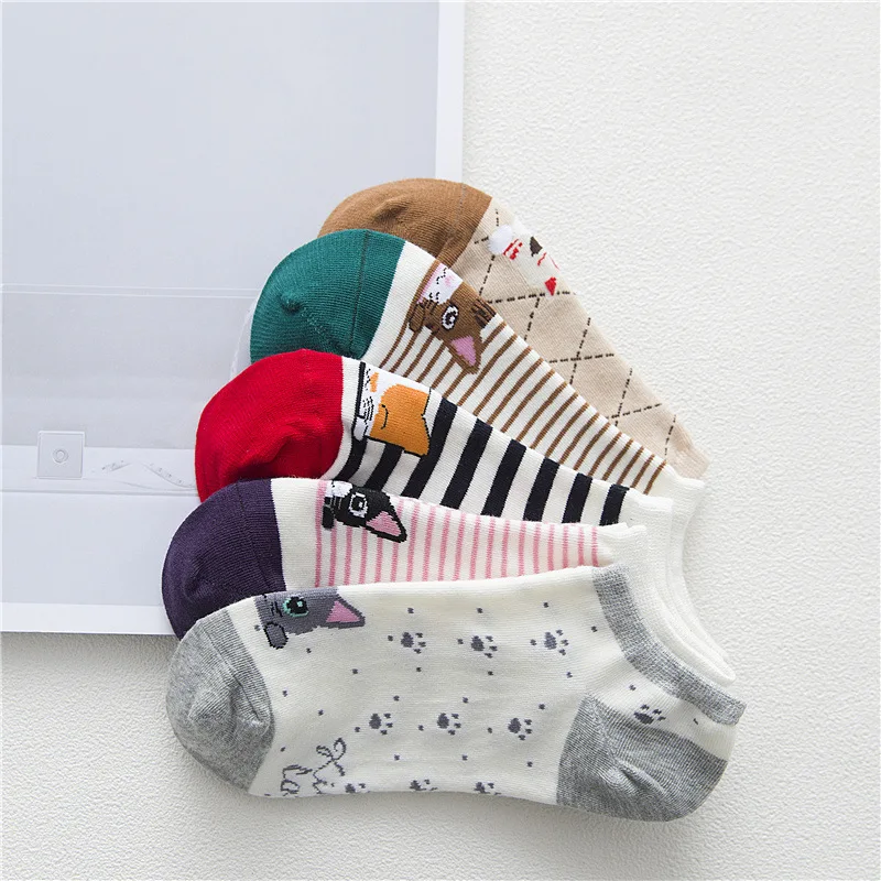 5 пар/лот женские носки с животными из мультфильма кот &quot Джокер хлопковые