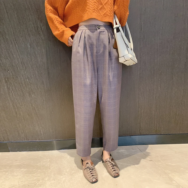 Женские винтажные брюки с высокой талией Mishow повседневные свободные клетчатые