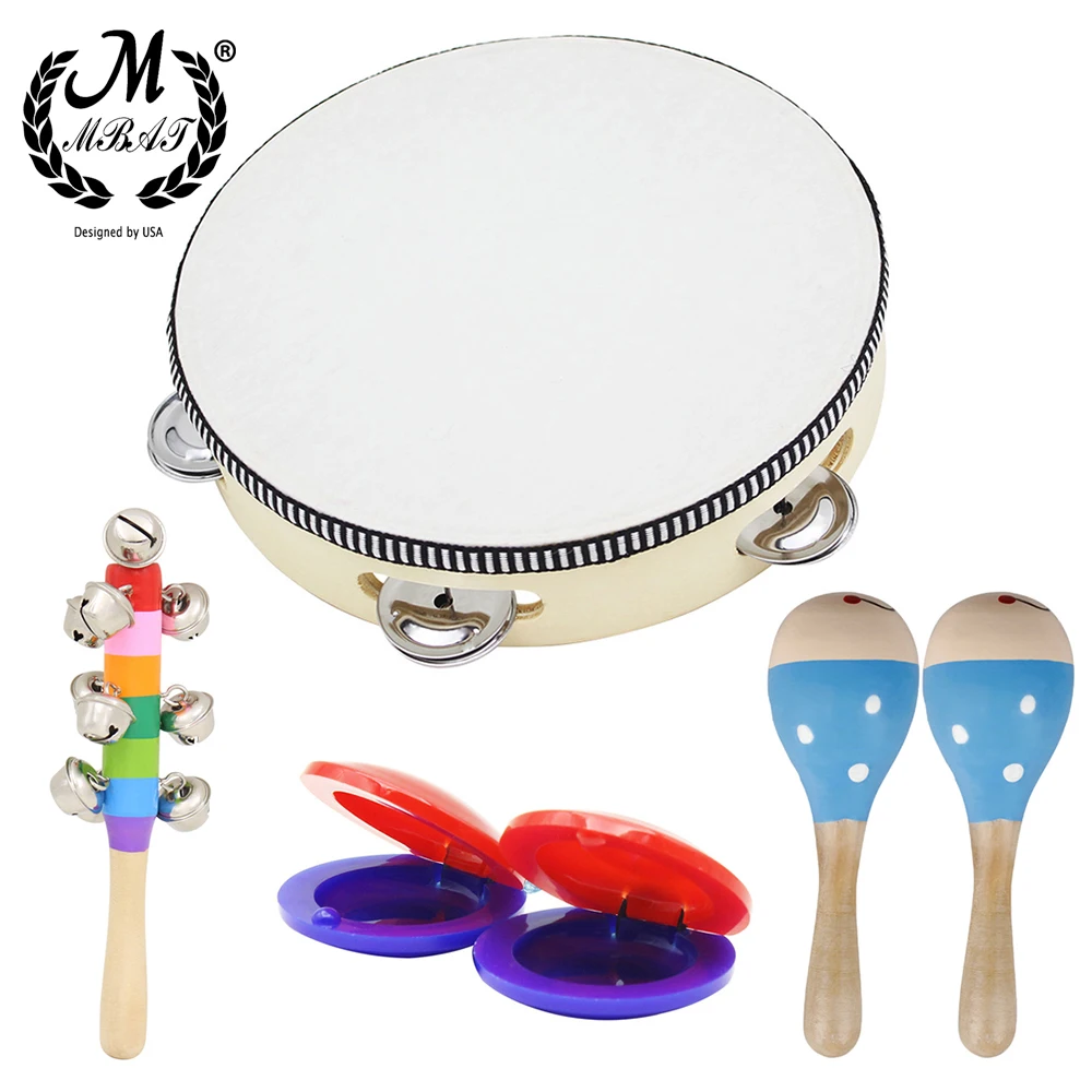 

M MBAT 6Pcs/Set Orff Instrument Set Children's Toys Baby Early Education Tools Hand Tambourine Sand hammer Percussion Instrument