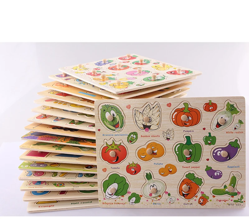 Kid Montessori Educational Geometric Shape Fruit Animal Sorter 3D Puzzle Hand Grab Board Toddler Preschool Learning Material Toy | Игрушки и
