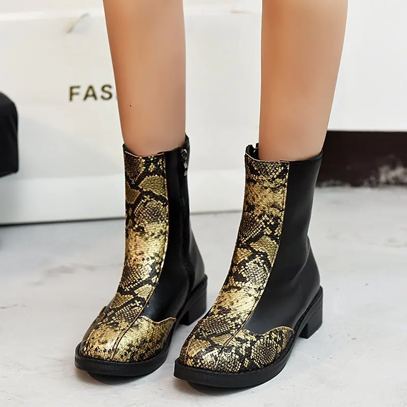 

Women Boots 2020 Leather Ankle Boots Flat Shoes Autumn Winter Snow Boots Platform Zipper Punk Boots Ladies Shoes Botas Mujer