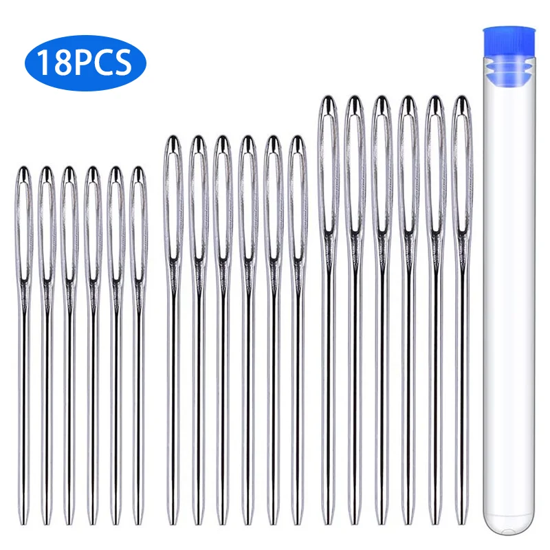 

LMDZ 18 PCS Large Eye Blunt Sewing Stitch Needles Handmade Leather Embroidery Thread Stainless Steel Needles With Plastic Bottle