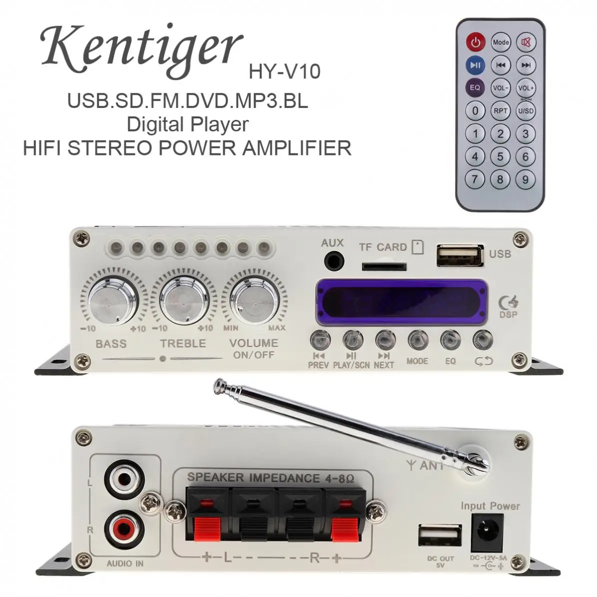 HY-V10 20W x 2 2CH Hi-Fi Bluetooth-совместимый автомобильный усилитель мощности аудио FM-радио