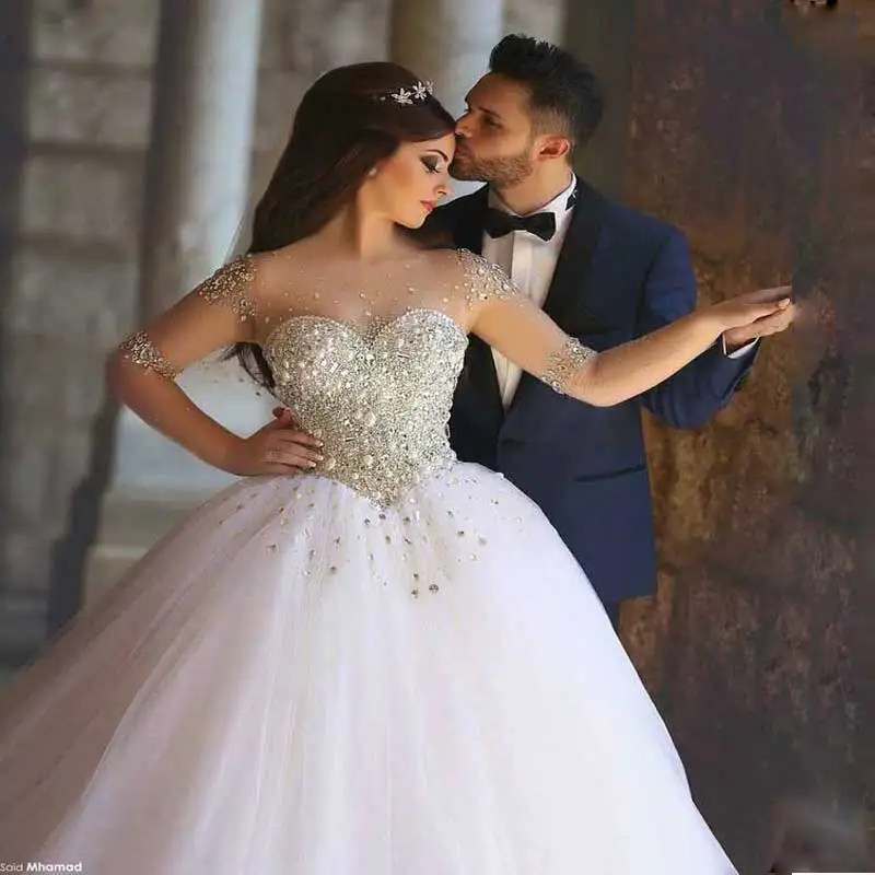 

New arrival wedding dress 2020 luxury beading vestido de noiva o neck African robe de mariee cap sleeves wedding Gown Customise