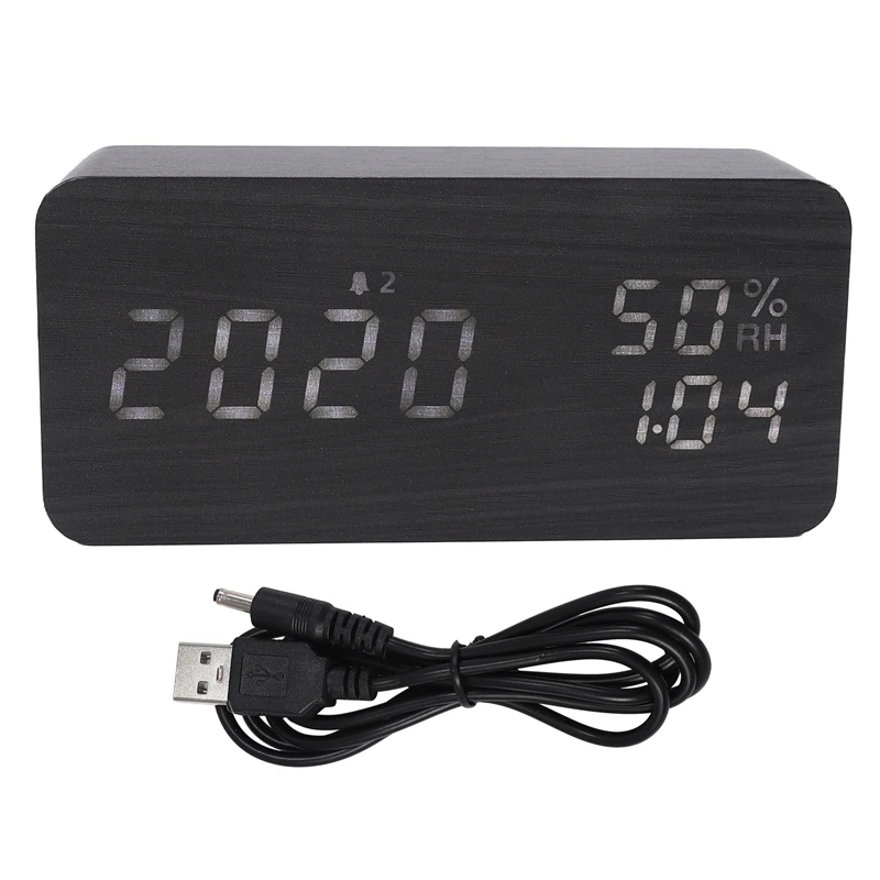 

Led Alarm Clock Temperature and Humidity Electronic Desktop Digital Desk Clock Mute Snooze Led Wood Clock
