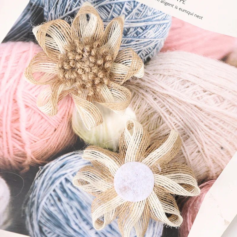 

2PCS Natural Burlap Flowers Set Burlap Lace Flowers Bowknot for Wedding Party Decor Home Embellishment DIY Crafts