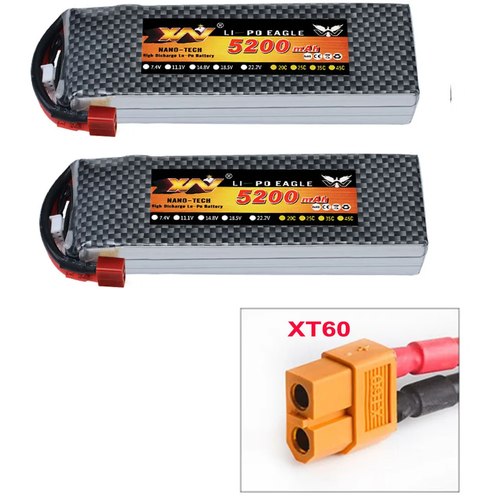 7 4 V 5200mAh 35C 2S литий полимерный аккумулятор (2 упаковки) XT60 запасные части для