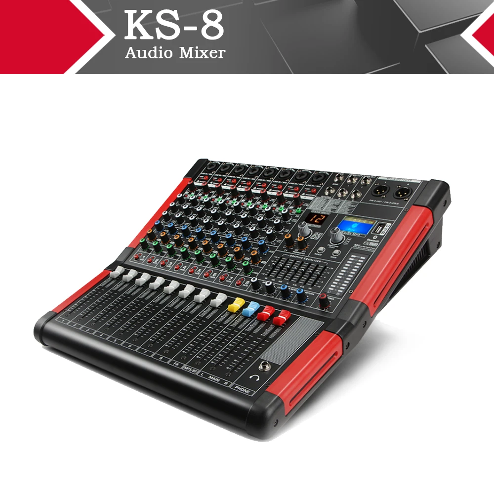 XTUGA KS-8 8-ми канальный аудио микшер звуковая карта с цифровым дисплеем MP3 Распознавание отпечатков пальцев, Bluetooth, EQ, эффектами для сцены Kraoke Применение для DJ, вечерние
