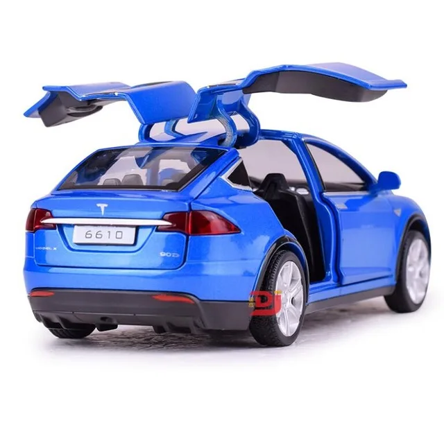 blue Горячая Распродажа 1:32 Масштаб Tesla модель х сплав модель автомобиля 4 цвета звук и свет оттяните модель автомобиля мальчики подарок на день рождения коллокации - Цвет: blue