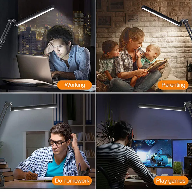 Настольная лампа 12 Вт складная с металлическим зажимом 10 режимов регулируемая