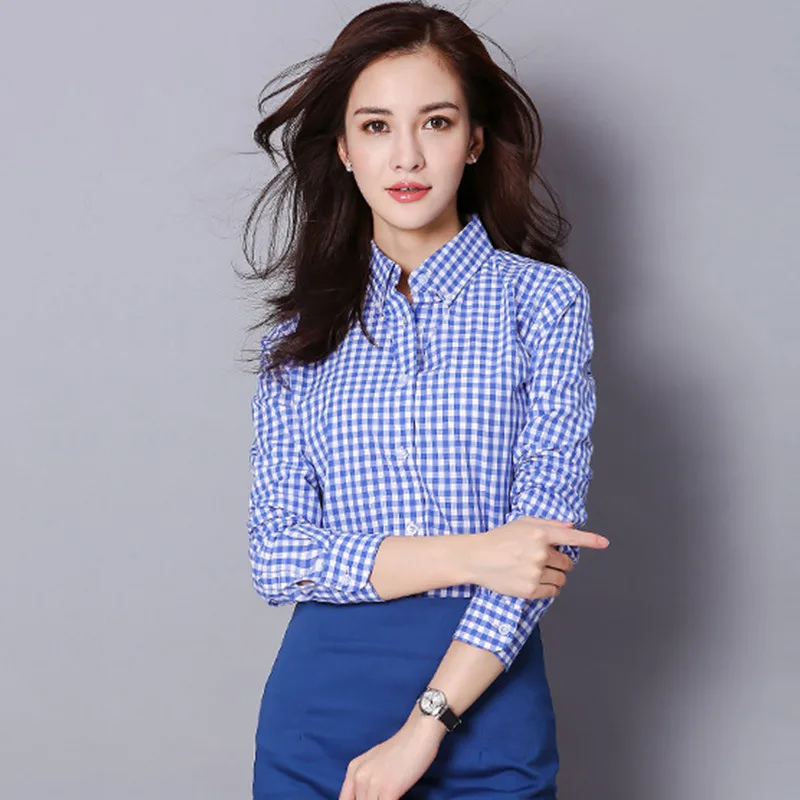 

Women Long Sleeve Shirt New Style Slimming Chiffon Shirt T-shirt Cotton Lattice WOMEN'S Long-Sleeve Small Plaid Fashion Women's
