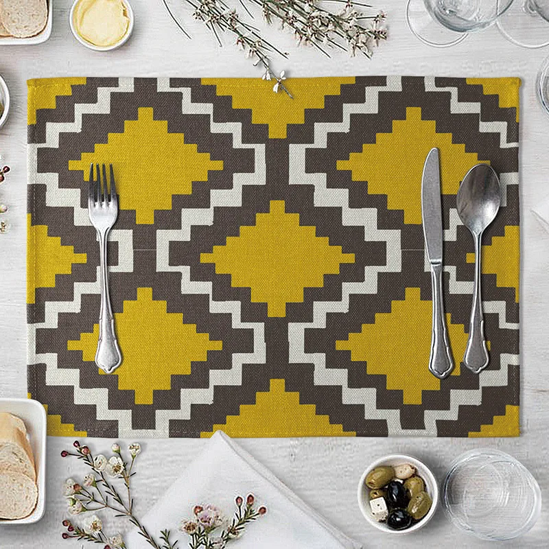 

Yellow Black Table Placemats Geometric Pattern Table Mat Creative Table Napkin For Wedding Kitchen Decor Placemat
