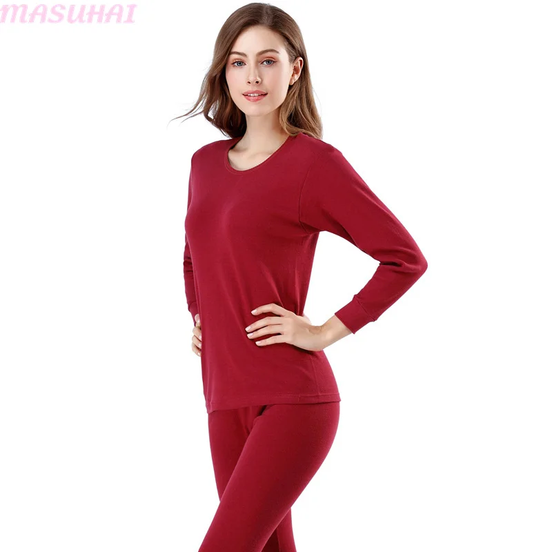 

MASUHAI Men women Cotton autumn clothes trousers set with thin bottomed round neck middle collar cotton thermal underwear