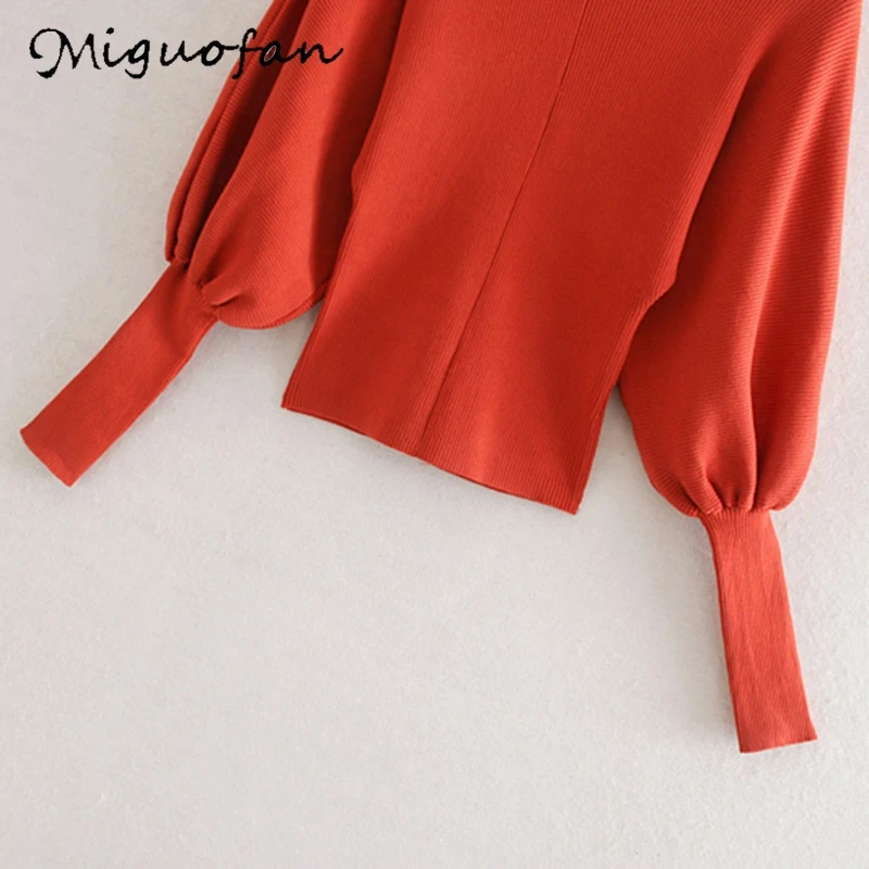 Miguofan women sweaters turtleneck jumper knitted thin sweater lantern sleeve stretchy slim pullovers female solid tops | Женская одежда