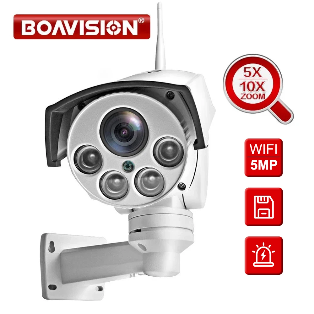 HD 5MP Wifi PTZ IP Camera Wireless 5X 10X Optical Zoom Bullet Audio CCTV Security Cameras Outdoor IR 50M P2P CamHi | Безопасность и