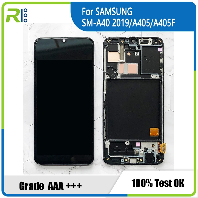 

100% Super AMOLED For Samsung A40 LCD 2019 A405 LCD display touchscreen Digitizer Montage mit rahmen ersatz reparatur teile