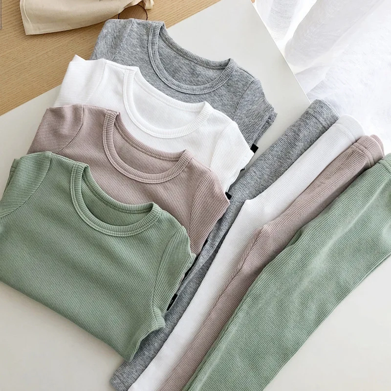 Детские пижамы в рубчик для маленьких девочек детская одежда мальчиков